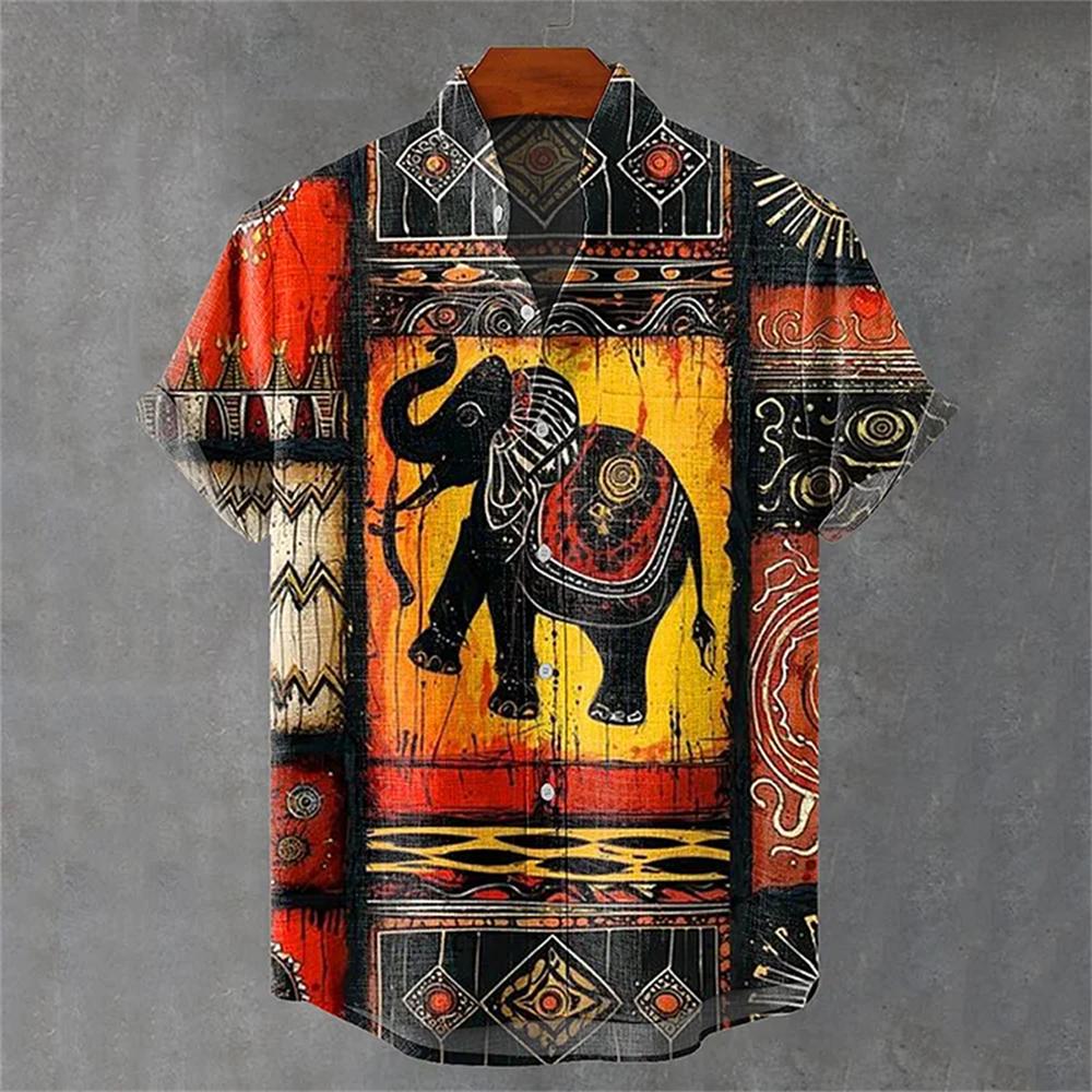 Men's Shirt 3D Retro Geometric Pattern Comfortable and Fashionable Short-sleeved Shirt Large Size Fast Delivery