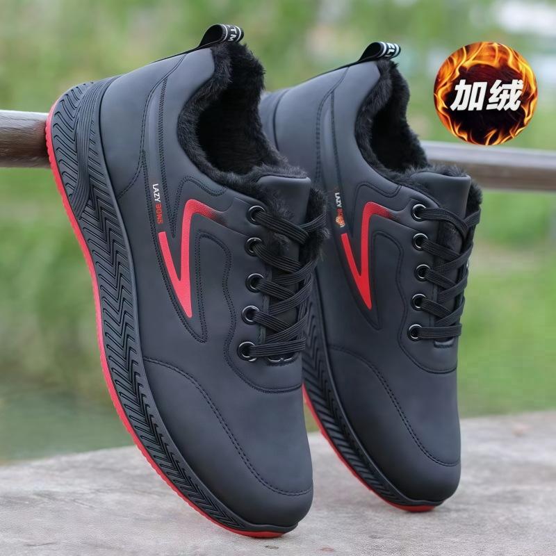 Men's shoes windproof sneakers trendy shoes autumn and winter soft-soled running shoes black leather sneakers