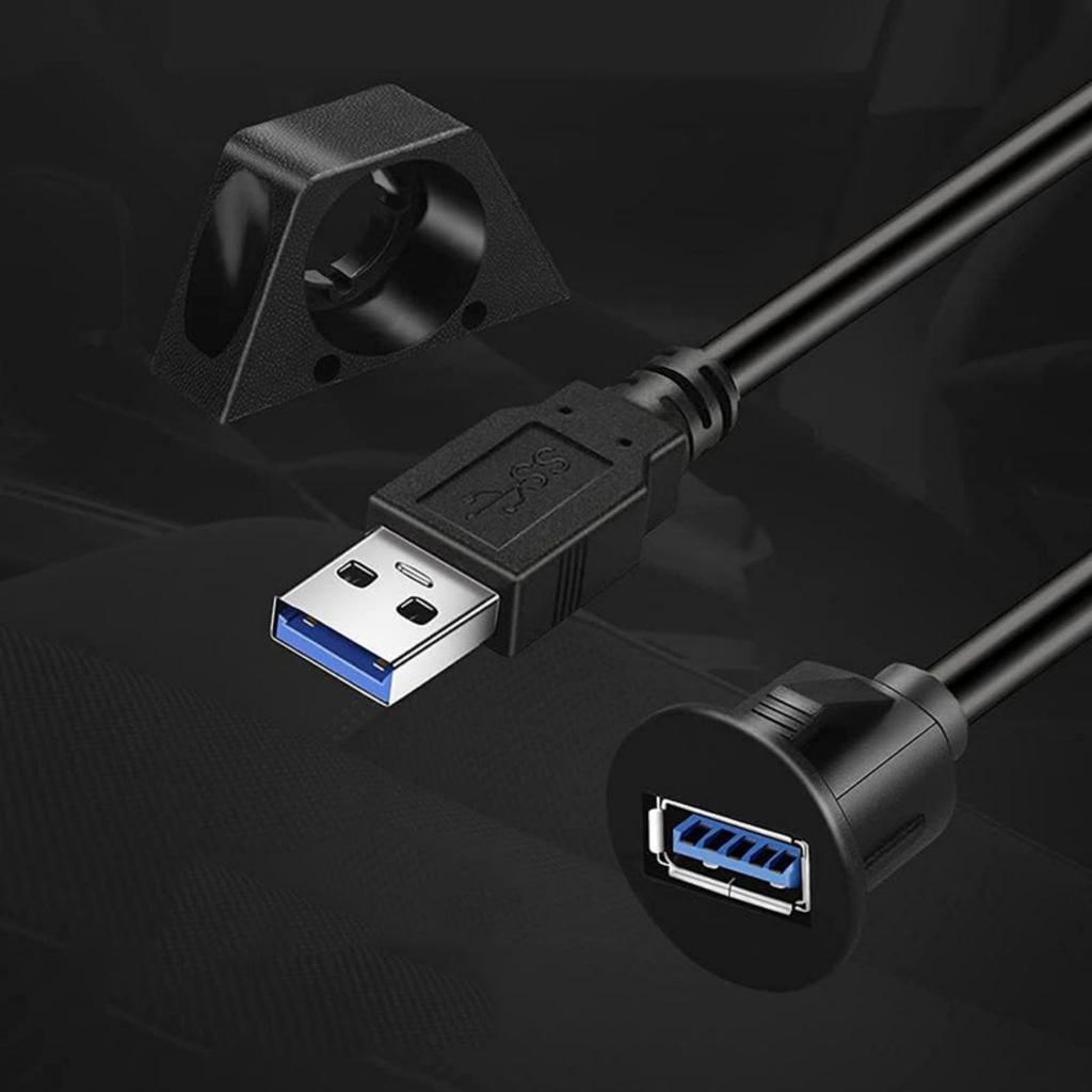 5Gbps Fast Speed USB 3.0 Extension Cable Male To Female Connectors with Flush Mount for Car, Truck, Motorcycle 3.28ft