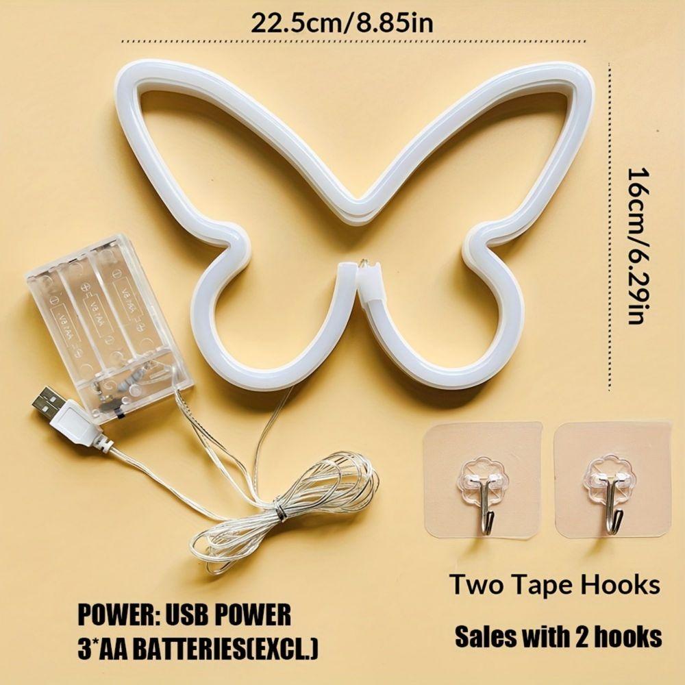 1 buc. Semn cu neon cu LED în formă de fluture, mini lumină de noapte neon noutătă alimentată prin USB și cu baterii, dormitor, cameră pentru copii, decor de perete de petrecere