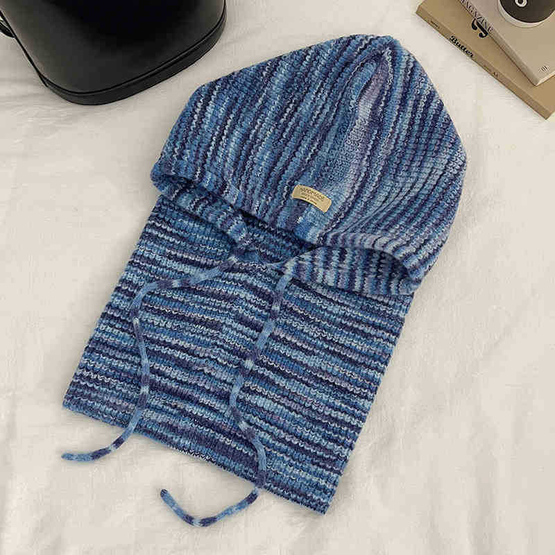 

Cute balaclava hat women s color mixed color autumn and winter outdoor warm ear protection wool knitted hat M（56-58cm） синій