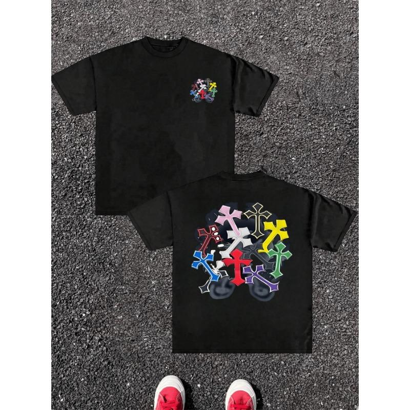 Men s T-shirt  Double Sided Digital Print With Colorful Crosses Graphic Unisex Breathable harajuku cotton streetwear L