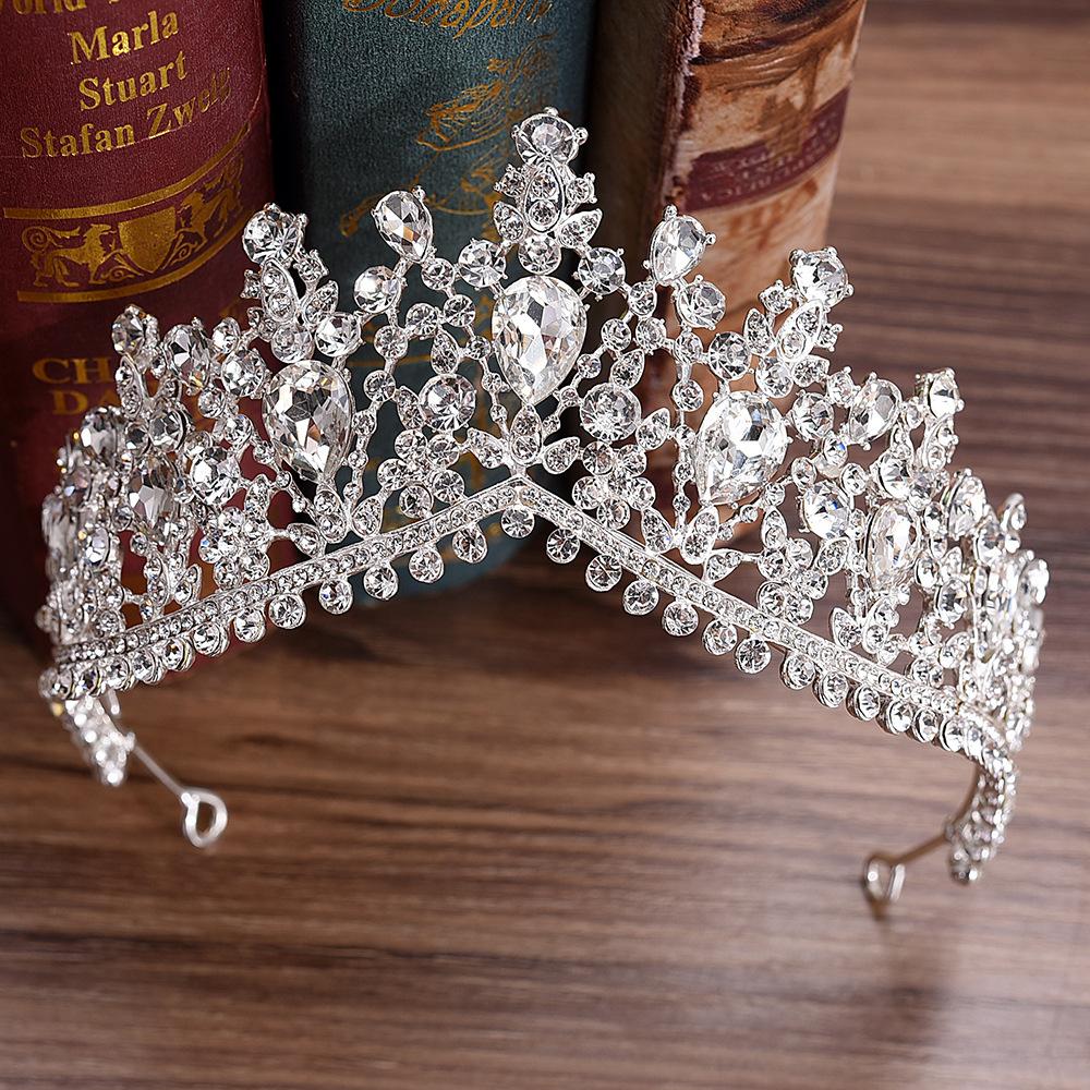 Kmvexo Baroque Rose Gold Pink Crystal Bridal Tiaras Crowns Rhinestone Diadem For Royal Bride Headbands Wedding Hair Accessories