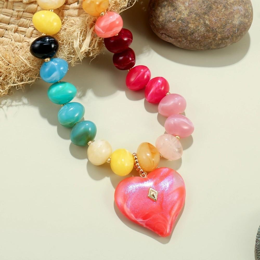 Colorful Beads Pendant Necklace Acrylic Collarbone Chain Chunky Beads Necklace  Jewelry Gifts