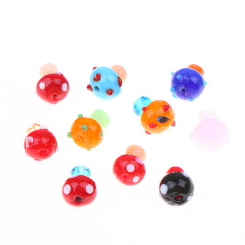 10Pcs Mushroom Ceramic Beads Cute Mini Colorful Loose Spacer Beads For Diy Jewelry Making Bracelet Necklace Accessories