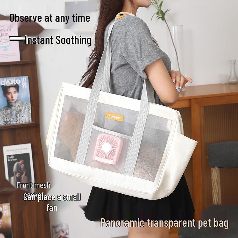 Przenośna torba-transporter dla kota i małego psa - Zimowa podróż, na ramię i do ręki, Duża pojemność z siatką.