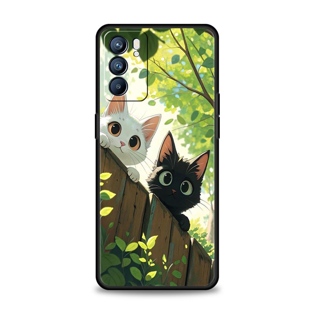 Cute Cartoon Cat Phone Case For Oppo Reno13 Reno12 Reno11 F Reno10 Pro A54 5G Find X5 A53 A52 A9 A17 A78 4G A79 A80 A98 Cover