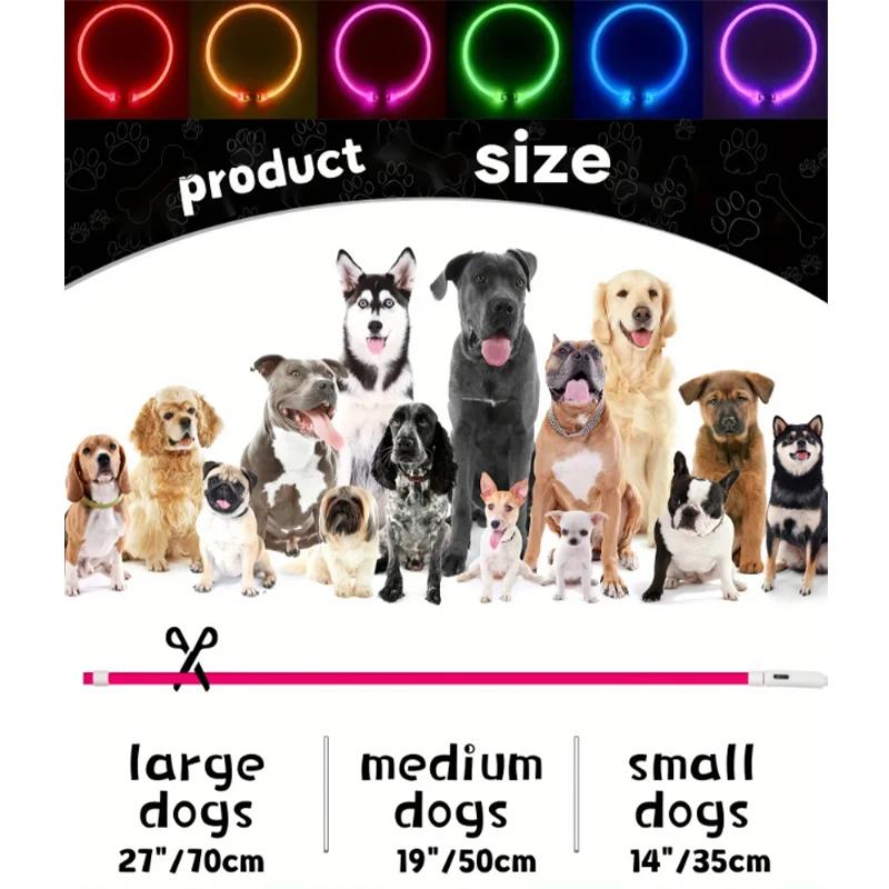 LED Light Dog Collar USB Charging Luminous Anti-Lost Necklace for Large Medium Small Dogs Pet Safety Accessory