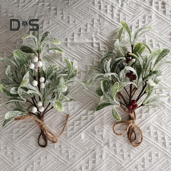Rama de muérdago artificial para colgar en Navidad, adorno de muérdago falso con lazo, hojas con purpurina, rama de muérdago simulada para guirnalda, ramo para puerta