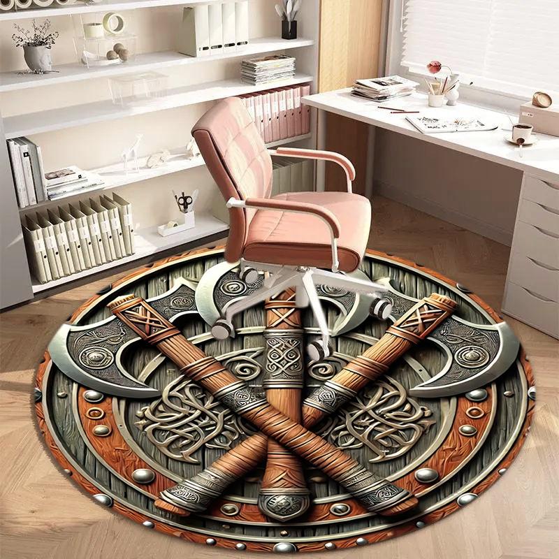 

1Pc Viking theme Printed circular carpet, home door mat, outdoor travel protection carpet A1 80x80cm( 31x31in)