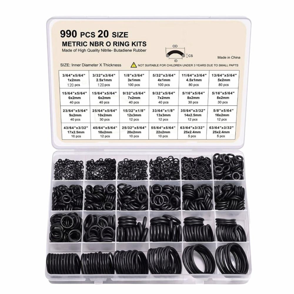 Wear-resistant Nitrile Rubber O Ring Kit Durable O-ring Gaskets Rubber Grommet Assortment Plumbing 990pcs