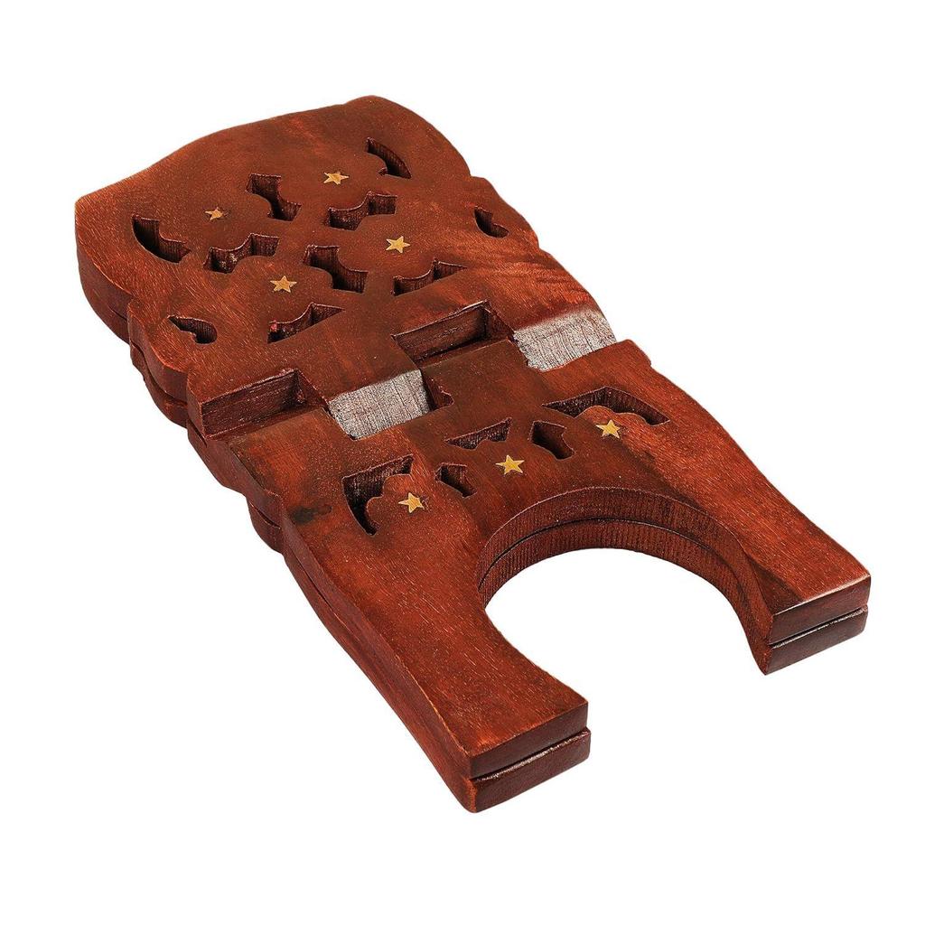 Wooden Hand Carved Holy Book Stand Brown 15x7 inch