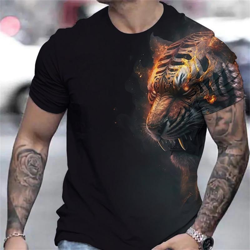 Camiseta con estampado de tigre en 3D para hombre, camisetas de verano de manga corta, camisetas oversize, camisetas casuales, ropa para hombre