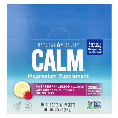 Calm, Magnesium Supplement Drink Mix, Raspberry-Lemon, 30 Packets, 3.3G (0.12Oz) Each