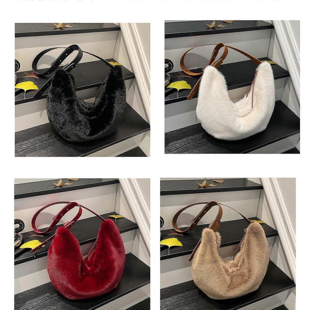 Fuzzy Crossbody Purse For Women Comfortable Winter Faux Furs Bag Plush Shoulder Handbag for Various Occasion  White