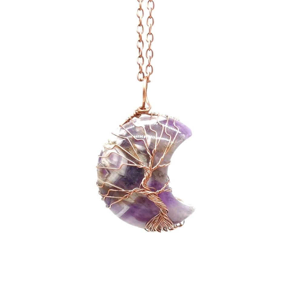 Ancient Red Copper Moon Natural Stone Wrapped Around The Tree Of Life, Necklace, Fortune Tree Necklace N511