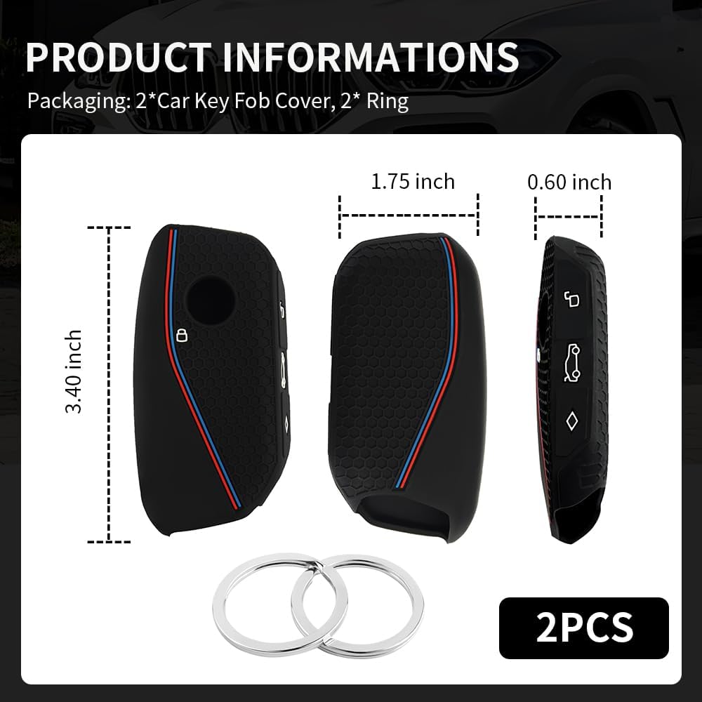 Compatible with BMW Key Fob Cover,2PCS Car Key Fob Protector with 2PCS Rings Reduces Key Scratches,Silicone Car Key Cover