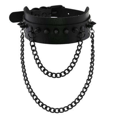 Gothic  Spike Choker Chain Collar Gothic Fashion Rivet Black Leather Chokers Harajuku Grunge Goth Necklace Girls Witch Cosplay