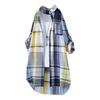 Women Shirt Lapel Long Sleeve Colorful Plaid Print Shirt with Pocket Loose Fit Mid-length Single-Breasted Shirt