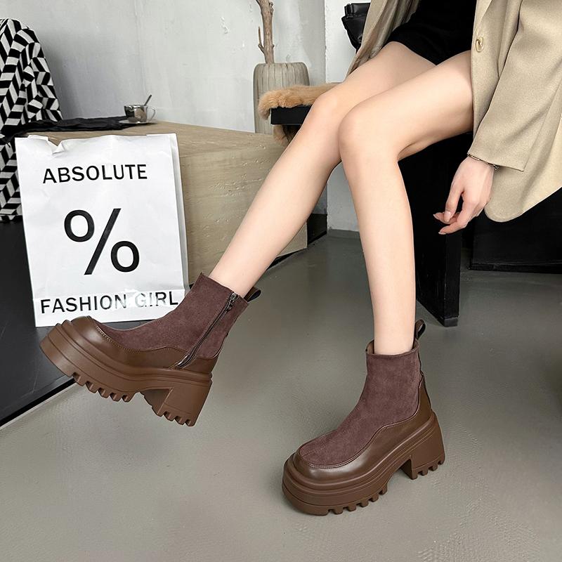 Fashion Vintage Platform Thick Bottom Women Ankle Boots Female Height Increase Short Booties Fashion Autumn Winter Women's Shoes
