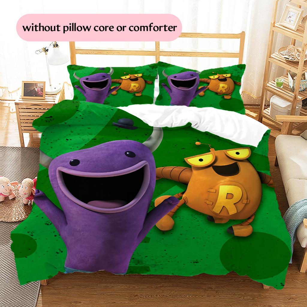 Loba and Purple Monster Pattern Bedding Quilt Set Home Decoration Gift (1 * duvet cover + 2 * pillowcase without core)