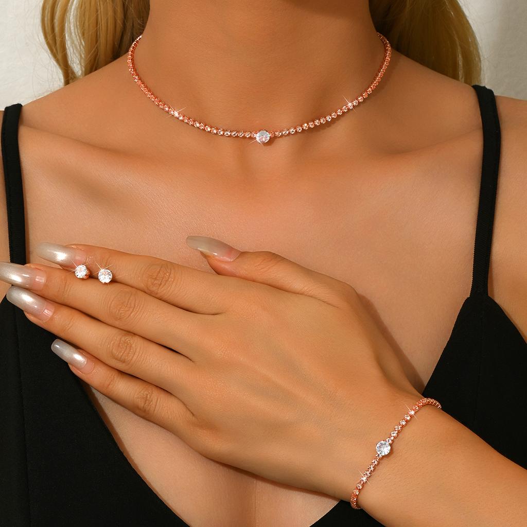 Ladies' fashionable, simple and versatile necklace, earring, bracelet, jewelry set suitable for daily wear, holiday gifts