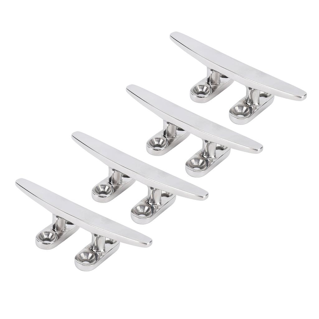 4pcs 4in Boat Tie Down Cleat 316 Stainless Steel Polished Dock Cleat Deck Rope for Speedboat Yacht