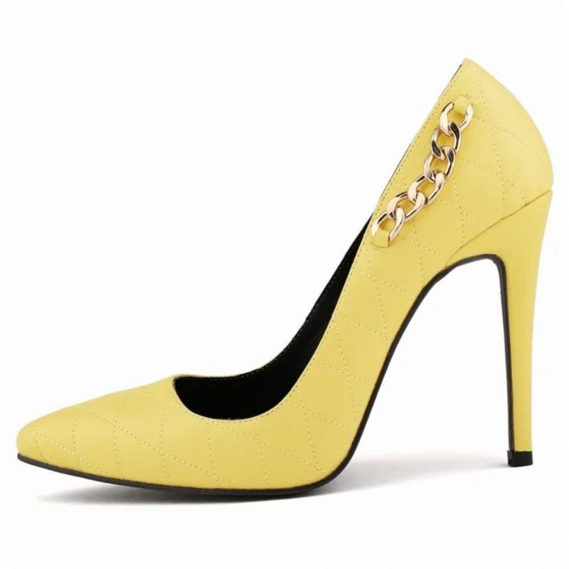 

High Heels Sexy Pumps Women Large Size 11CM White Black Stilettos Heel Patent Leather Ship-on Office Party Wedding Shoes 42 жовтий