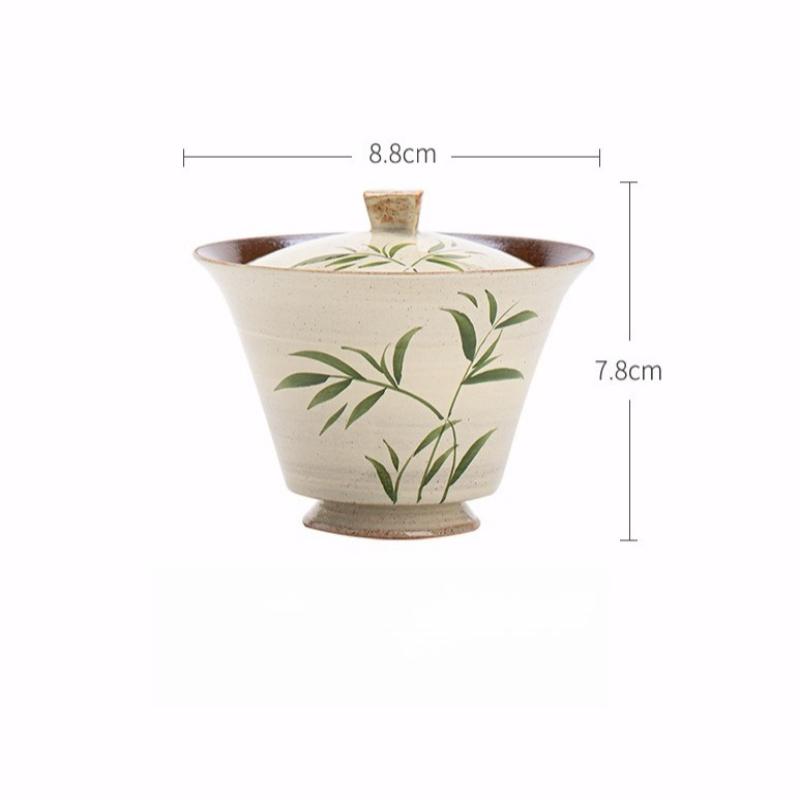 

Hand Painted Bamboo Tall Foot Gaiwan Teapot Rustic Pottery Wabi Sabi Style Vintage Tea Ware Elegant Gift 200ml