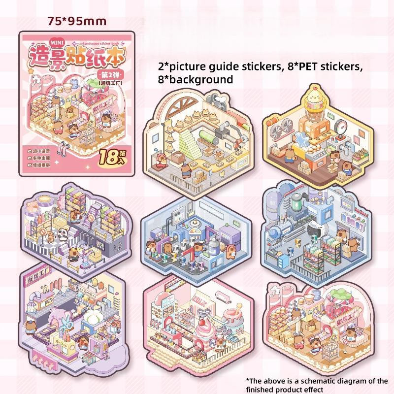 

DIY Mini Scenery Sticker Book Visual Stacking Stickers Stationery For Kids Creative Miniature Scene Material Birthday Gift