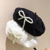 Street Style Pearls Bow Soft Hat Y2K Octagonal Brimless Hat Simple Women Artist Hat  Work