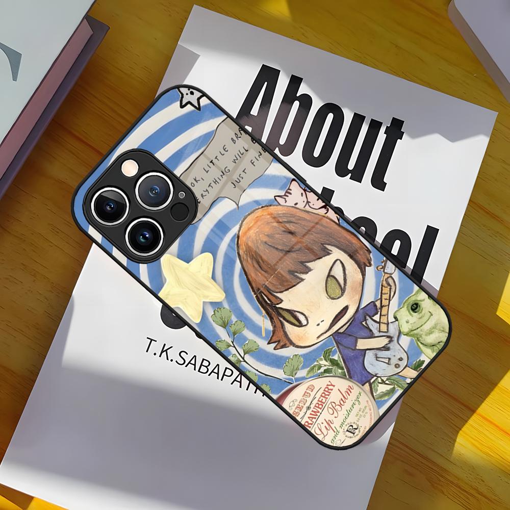 Cartoon Yoshitomo Nara Phone Case Glass Cover For IPhone 17 15 Pro Max 14 Pro 16 12 11 13 Mini X XR XS 8 7 Plus SE