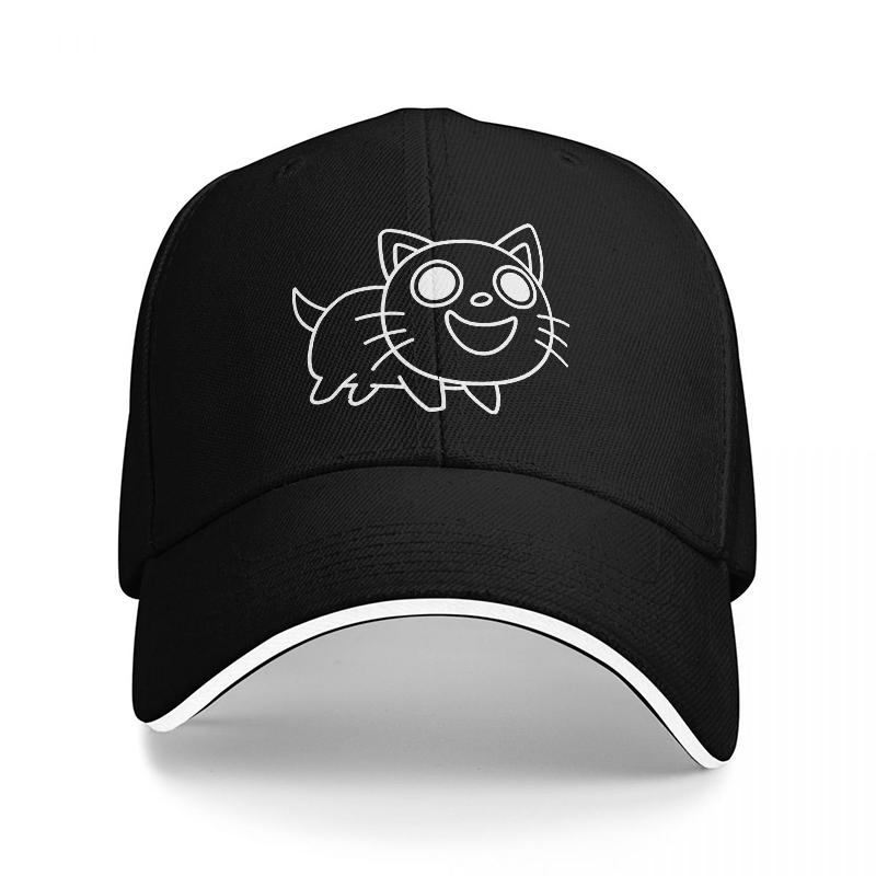 Cute Cat Outline Design Baseball Cap Black with White Trim and Playful Feline Graphic for Casual Wear and Fun Style StateUnisext