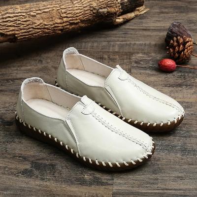 Herbst Weite Damenschuhe Echtes Leder Ballerinas Damen Weiße Loafer Fahrmokassins Damenschuhe für Fußknochen