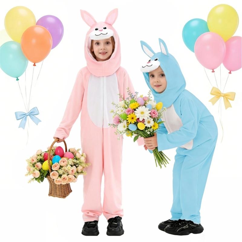 Osterhasen-Outfit für Kinder Weiches Polyester Ausführungskleidung Mit Halsaccessoire Für Bühnenauftritte Und Feiern