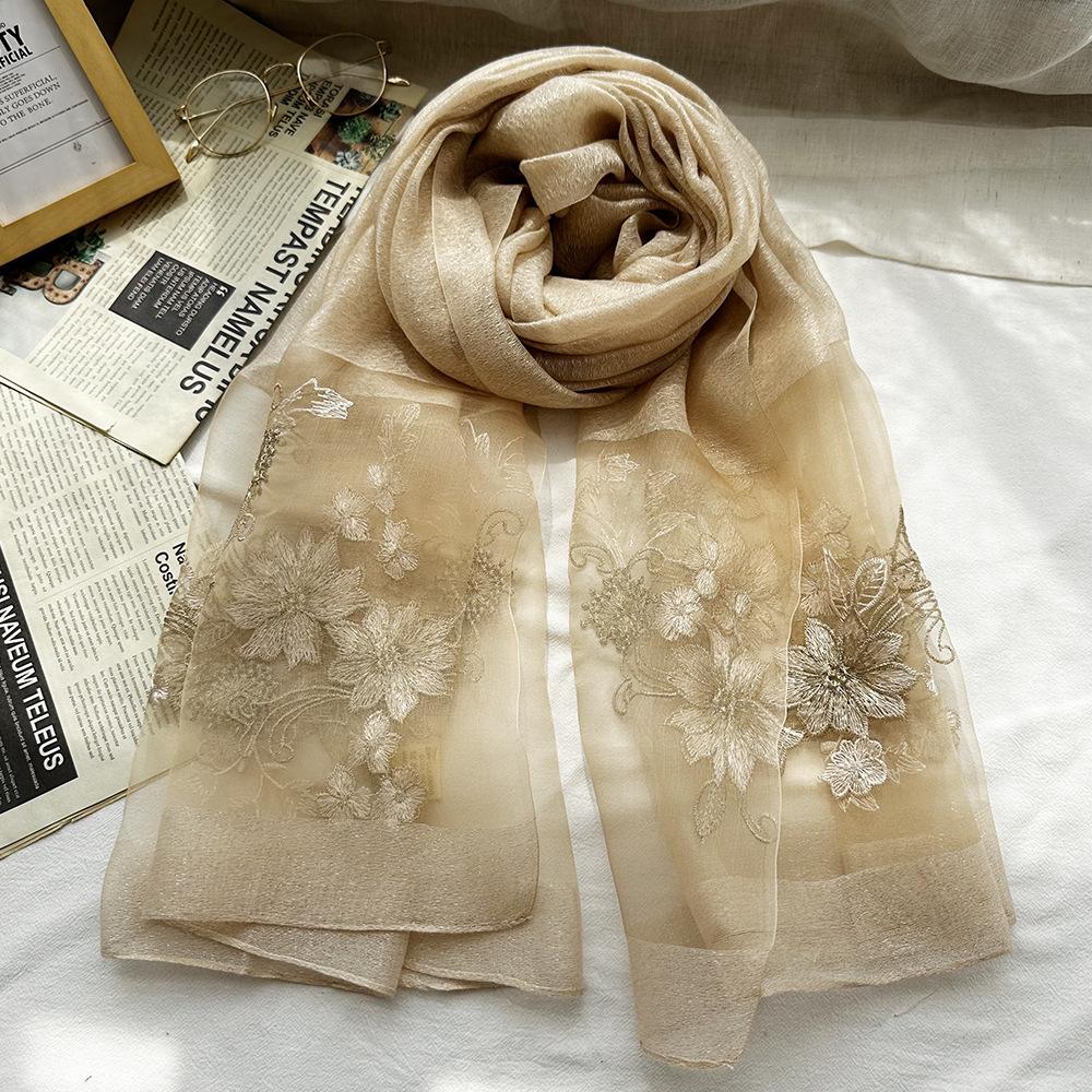 

Темпераментный шелковый шарф с цветочной вышивкой для людей среднего и пожилого возраста, новый качественный шерстяной шарф на осень 190*75cm