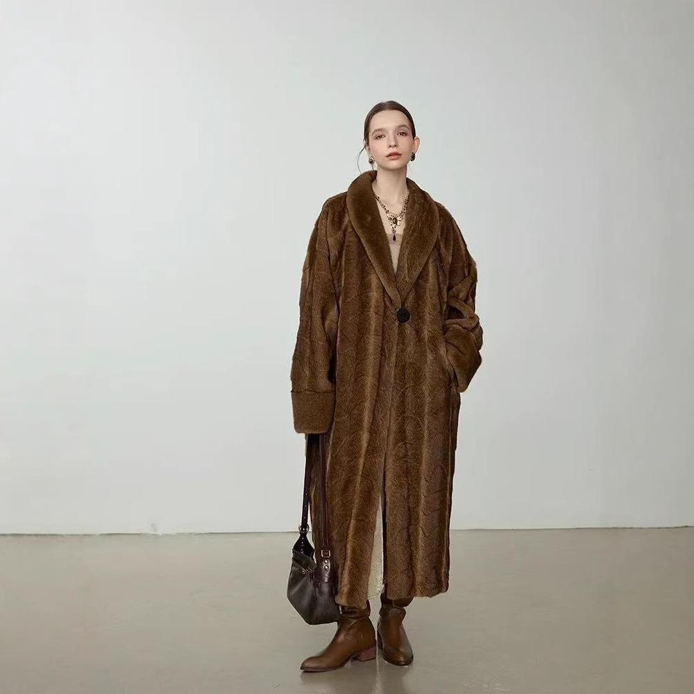 New thin medieval women's green fruit collar bat sleeve environmentally friendly fur mink coat imitation mink coat