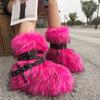 Winter Fur New Design Onepiece Raccoon Fur Female Snow Boots Fur Shoes Outdoor Mid Leg Boots Y2k Cool Pink Girl