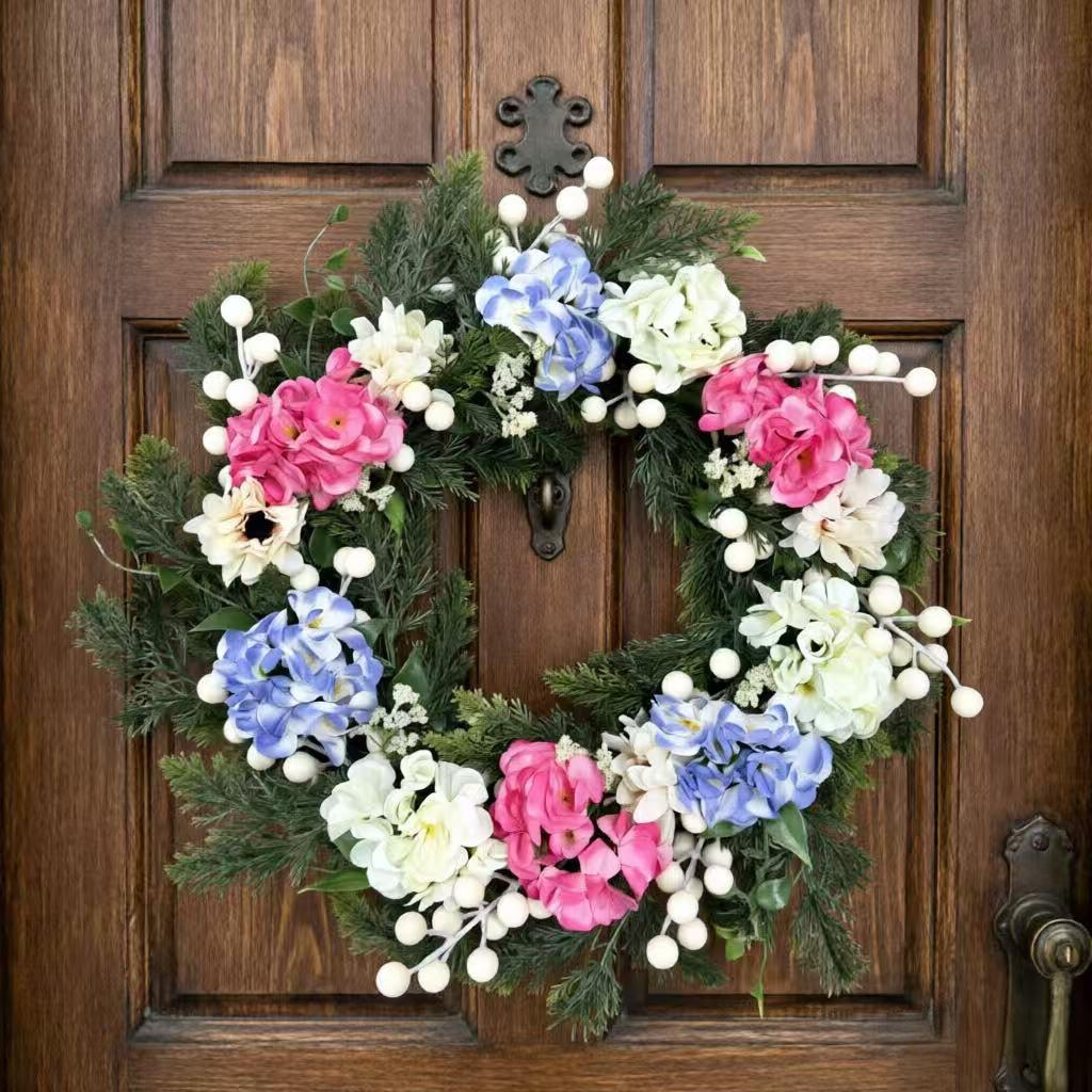 Spring Wreath with White Berry & Rose Flowers for Home & Front Door Decor