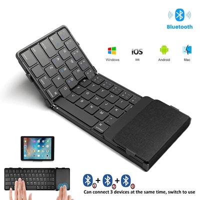 Rechargeable Folding Keyboard with Touchpad/Numeric Keypad Foldable Wireless Bluetooth Keyboard for Tablet Ipad Phone 3-Devices Sync