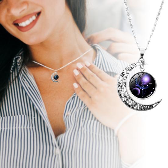 12 Constellation Half Moon Zodiac Sign Astrology Horoscope Pendant Necklace