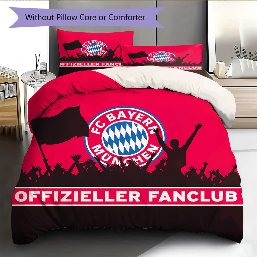 FC Bayern München Team Logo Muster Bettwäsche Heimdekoration Geburtstagsgeschenk (1 Bettbezug + 2 Kissenbezüge, ohne Füllung)