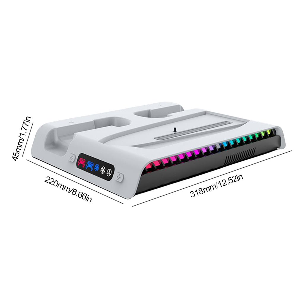 For PS5 Slim Stand Cooling Station With RGB Light Cooling Fan Dual Controllers Charger For PS5 Slim Console Digital&Disc Edition