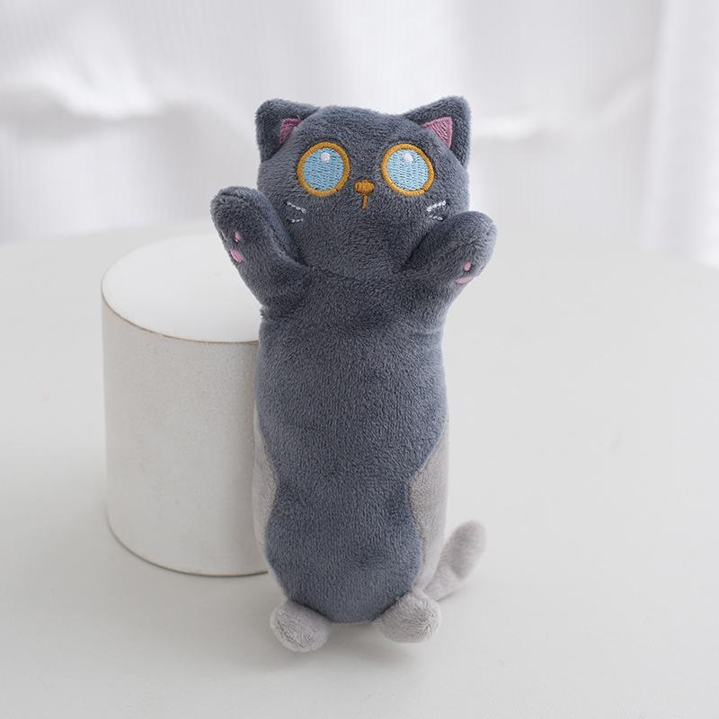 

Мягкий плюшевый брелок в виде голубоглазого кота, милый и приятный на ощупь аксессуар для рюкзака темно-серого