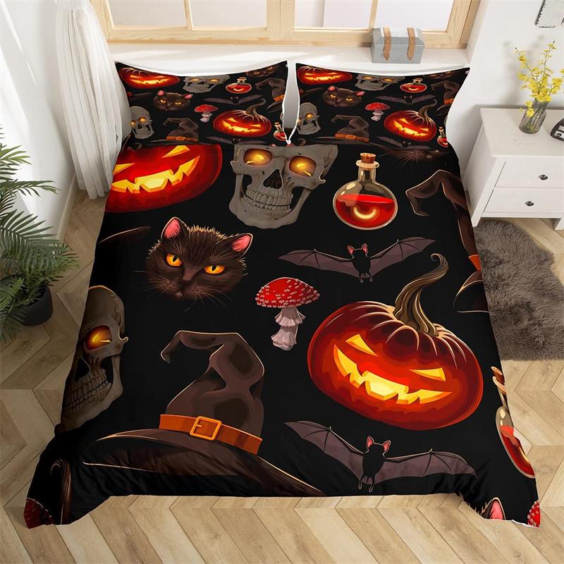 Cute Halloween Cat Duvet Cover Mystery Castle Bedding Set For Kids Teen Microfiber Misty Forest Bat Quilt Cover Queen Bedclothes