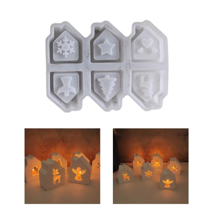 Creative 6 Cavity Silicone Mold for Ambient Light House Designs Perfect for Handmade Craft and Holiday Decorations