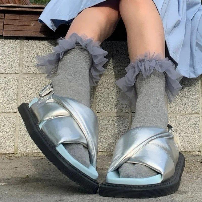 Fashion Designer Open Toe Sandals for Women Summer New Fashion PU Leather Thick Sole Tendon Shoes Simple Solid Color Outdoor Party Flats