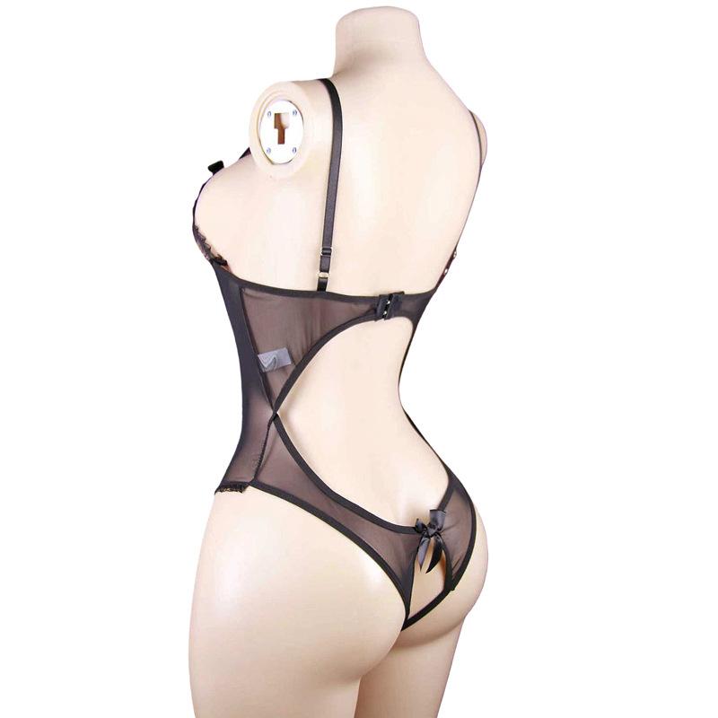 Night concubine sexy underwear leopard print lace transparent open onesie women's breasts tight temptation