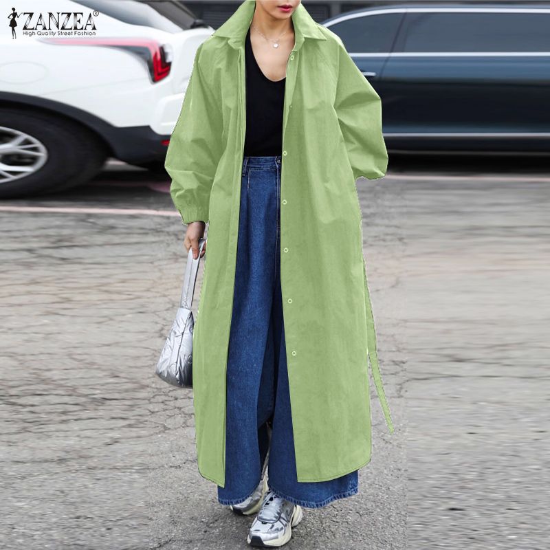 

ZANZEA Женский повседневный тонкий тренч свободного кроя с отложным воротником и длинными рукавами 5XL зелёный