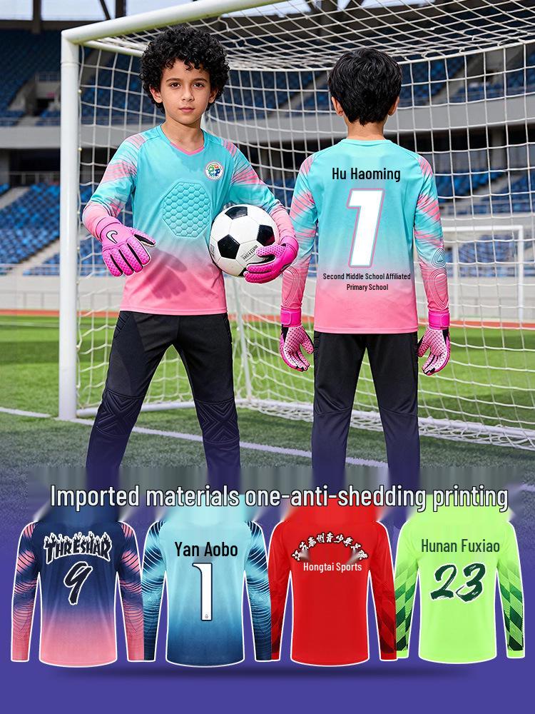 Kids' Long-Sleeve Goalkeeper Uniform with Chest Protection for Football Training